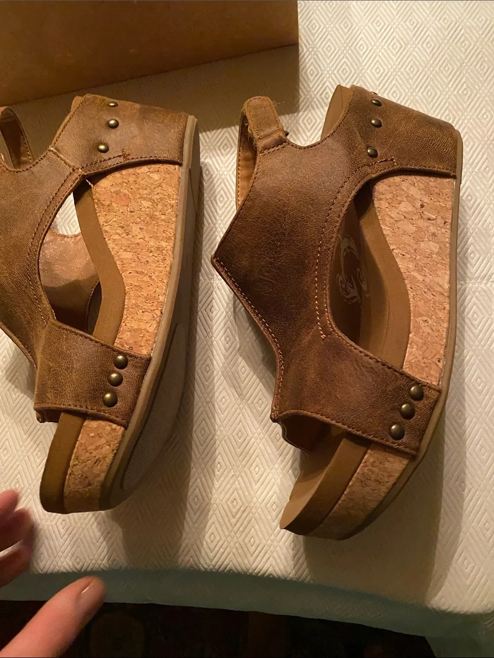 Very G Brown Suede Peep-Toe Wedge Sandals